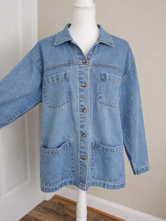 Vintage Cabin Creek Denim Chore Jacket XL Oversized 90s Y2K Utility Lagenlook - Picture 2 of 8